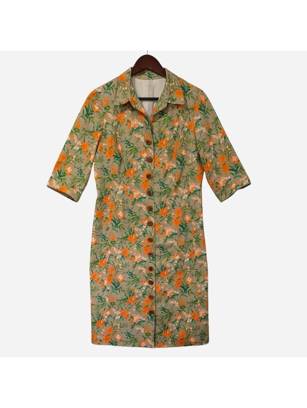 60s Handmade Floral Button Front Mini Dress Small